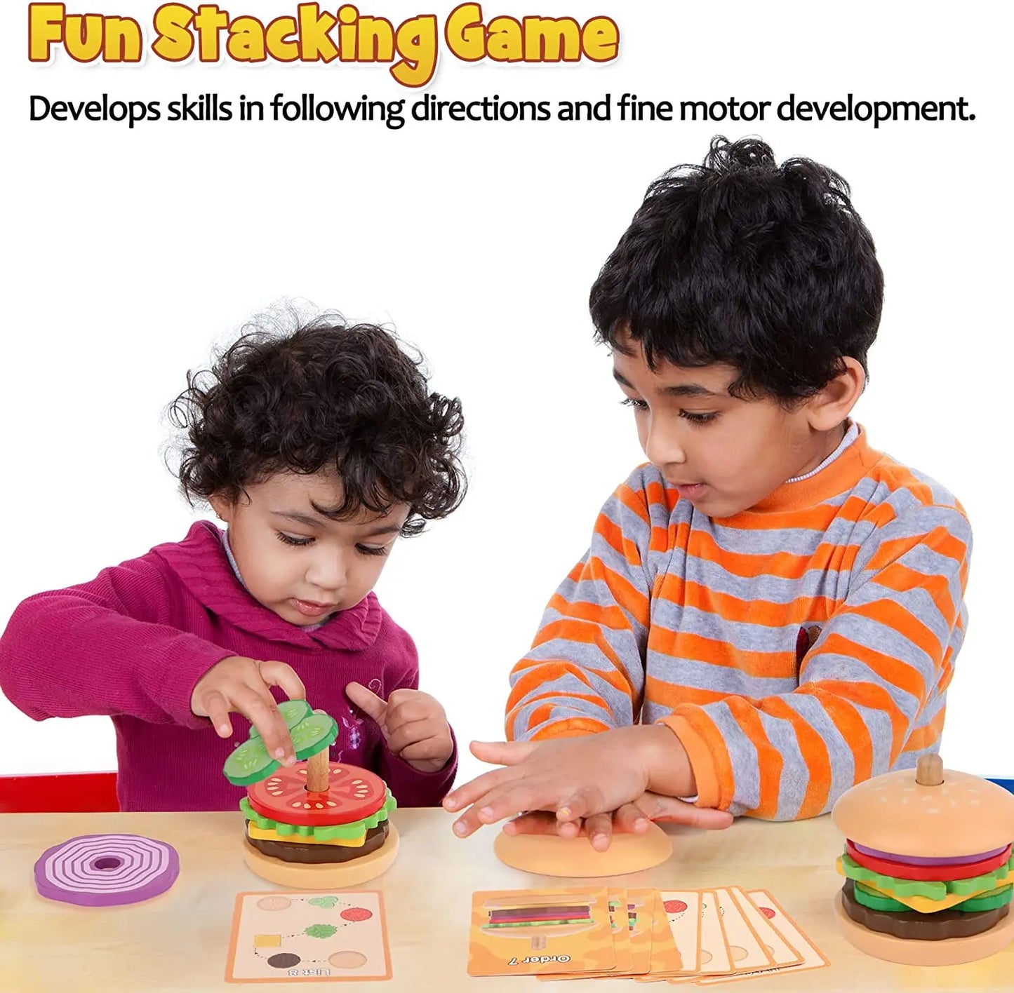 Montessori Wooden Burger Stacking Toys for Toddlers and Kids Preschool Educational Toys Fine Motor Skill Toy