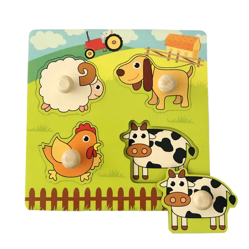 Wooden Hand Grab Board Animals Puzzles