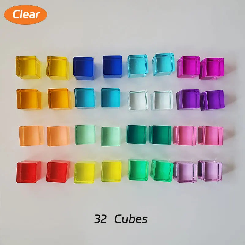 Acrylic Lucite Cubes with Rainbow Colors Transparent Lucent Crystal Cubes Loose Parts Play Educational Sensory Toys for Children