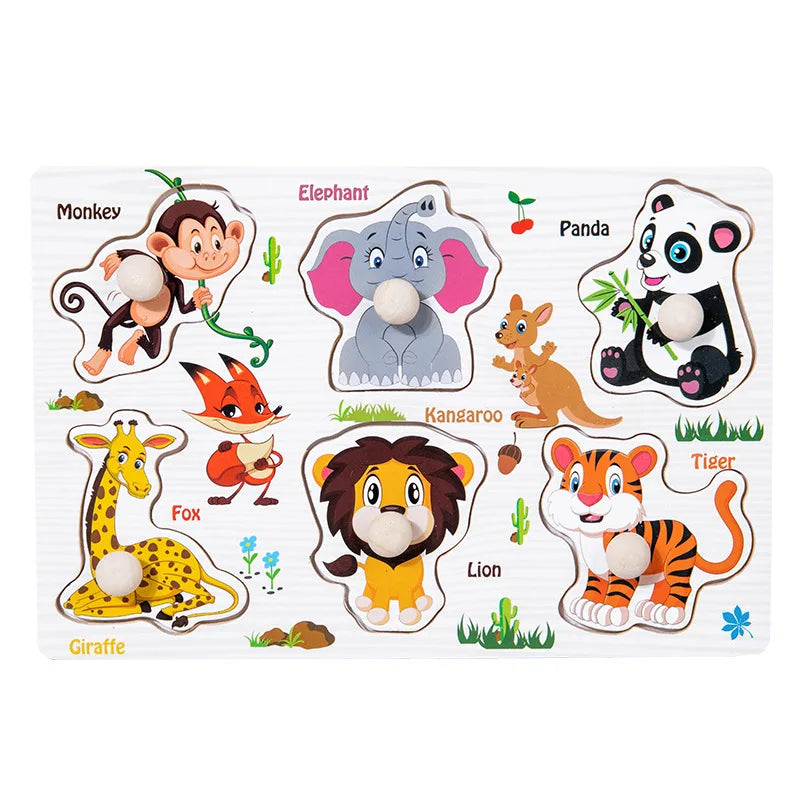 Wooden Hand Grab Board Animals Puzzles