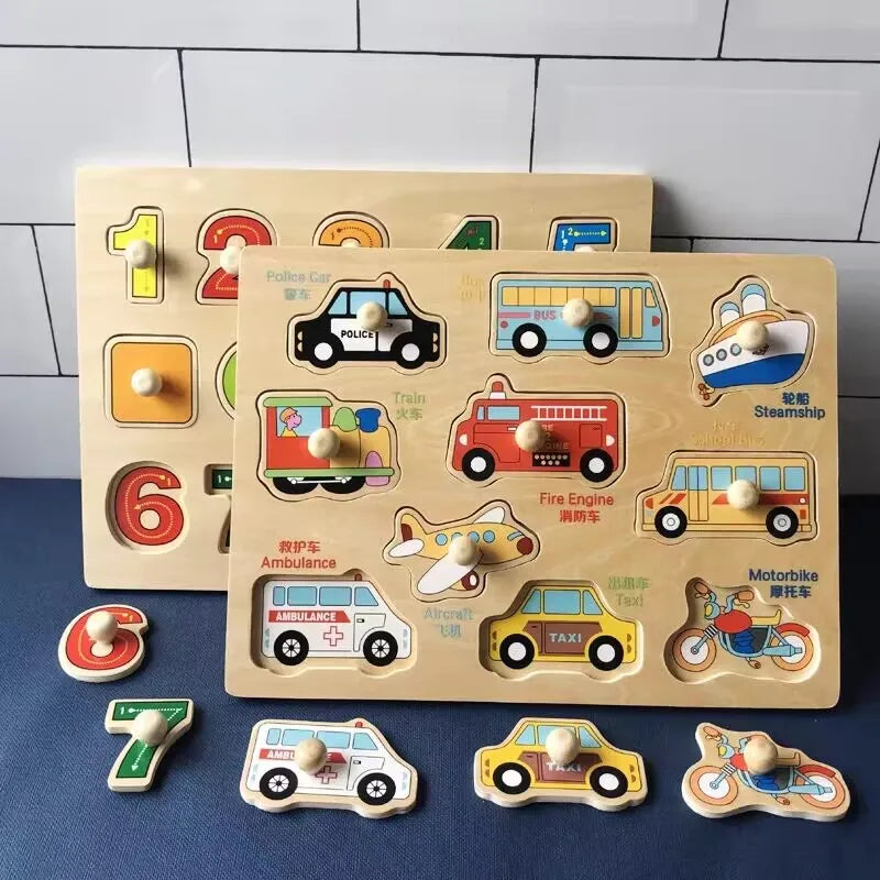 Wooden Hand Grab Board Animals Puzzles