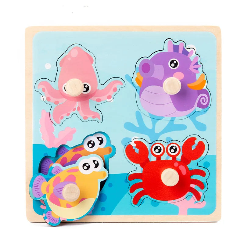 Wooden Hand Grab Board Animals Puzzles