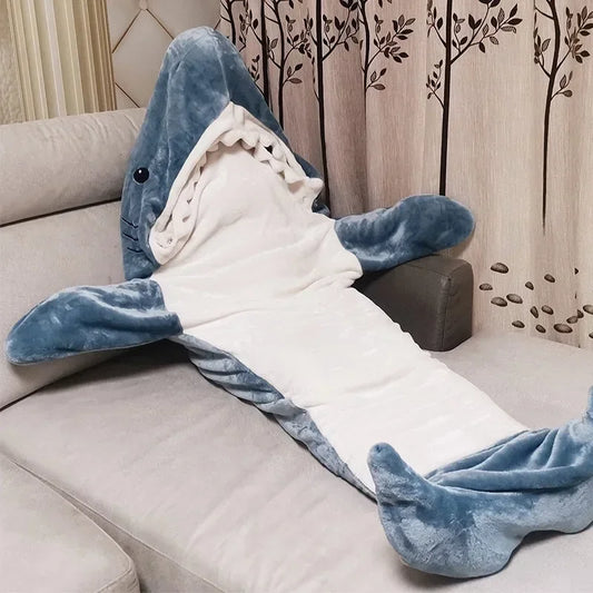 Cute Shark Blanket Plaid Sleeping Bag Women Pajamas Fabric Nightrobe Shark Blanket Gown Adult Homewear Nightgown Comfy Bathrobe