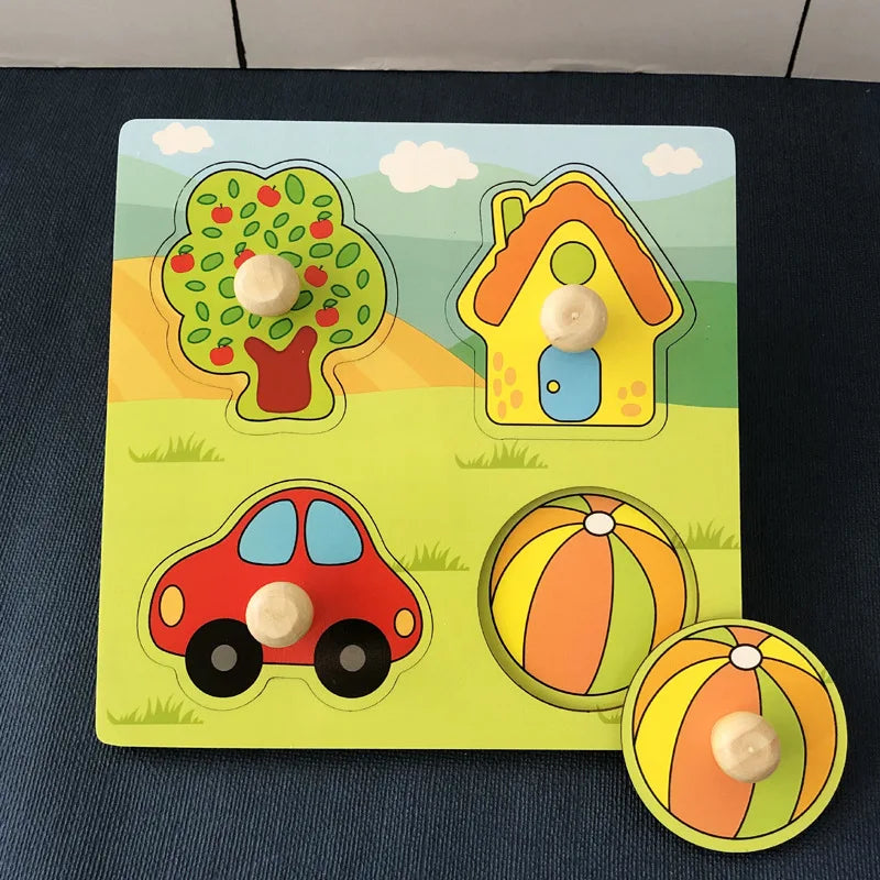 Wooden Hand Grab Board Animals Puzzles