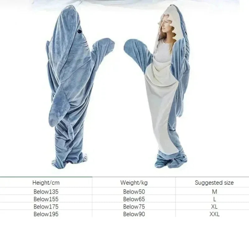 Cute Shark Blanket Plaid Sleeping Bag Women Pajamas Fabric Nightrobe Shark Blanket Gown Adult Homewear Nightgown Comfy Bathrobe