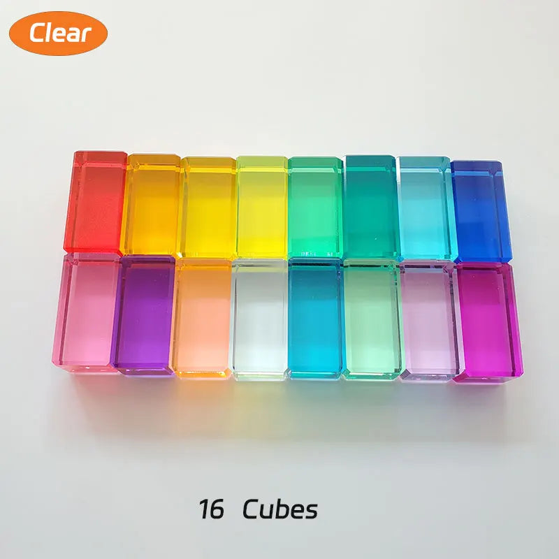 Acrylic Lucite Cubes with Rainbow Colors Transparent Lucent Crystal Cubes Loose Parts Play Educational Sensory Toys for Children