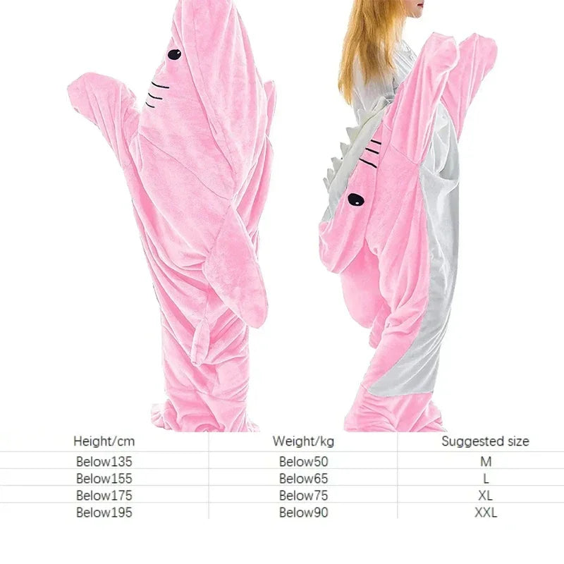 Cute Shark Blanket Plaid Sleeping Bag Women Pajamas Fabric Nightrobe Shark Blanket Gown Adult Homewear Nightgown Comfy Bathrobe