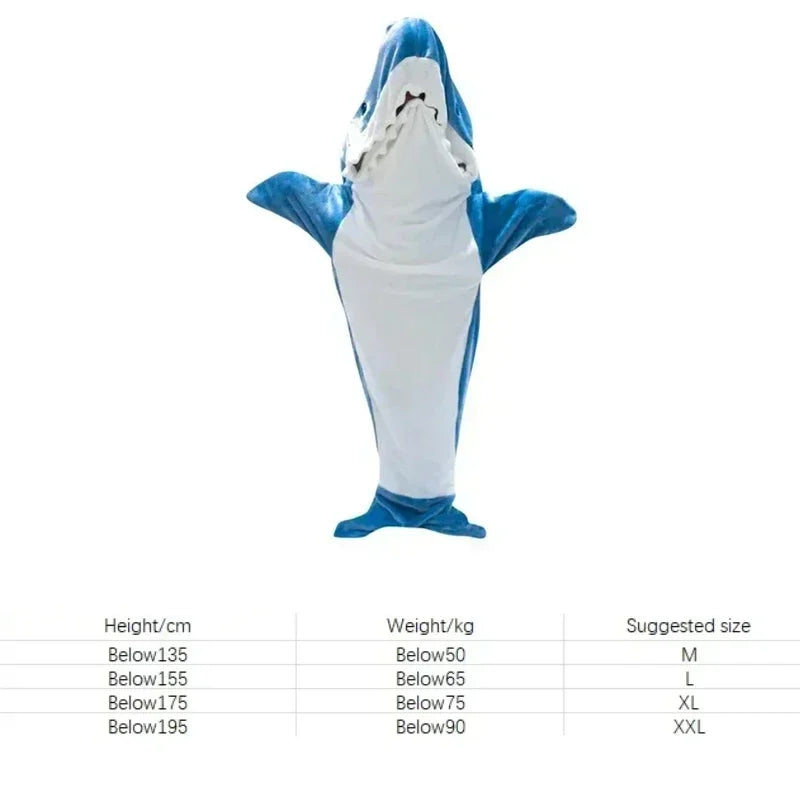 Cute Shark Blanket Plaid Sleeping Bag Women Pajamas Fabric Nightrobe Shark Blanket Gown Adult Homewear Nightgown Comfy Bathrobe